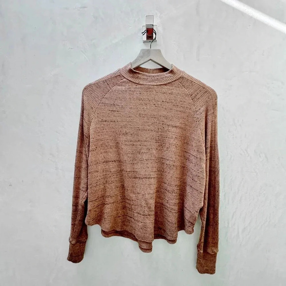 Treasure and Bond || Baby Cowl Cropped Curved Hem Slub Sweater Rust Orange XS - Picture 1 of 11